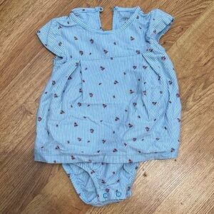 Carter's Blue Striped One Piece with Red Floral Accents